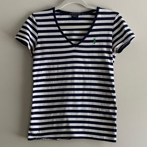 Ralph Lauren Blue/White striped v-line Shirt small